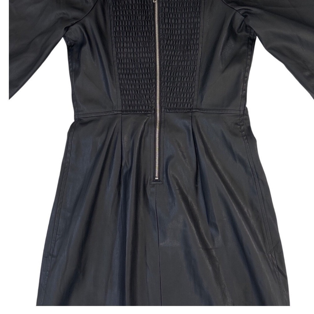 7 For All Mankind Womens Black Faux Leather Puff Sleeve Mini Dress XS Y2K 81380 - Picture 4 of 10